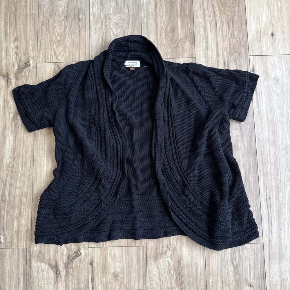 Sonoma Life + Style 2XL Black Cotton Open-Knit Short Sleeve Cardigan Cottagecore